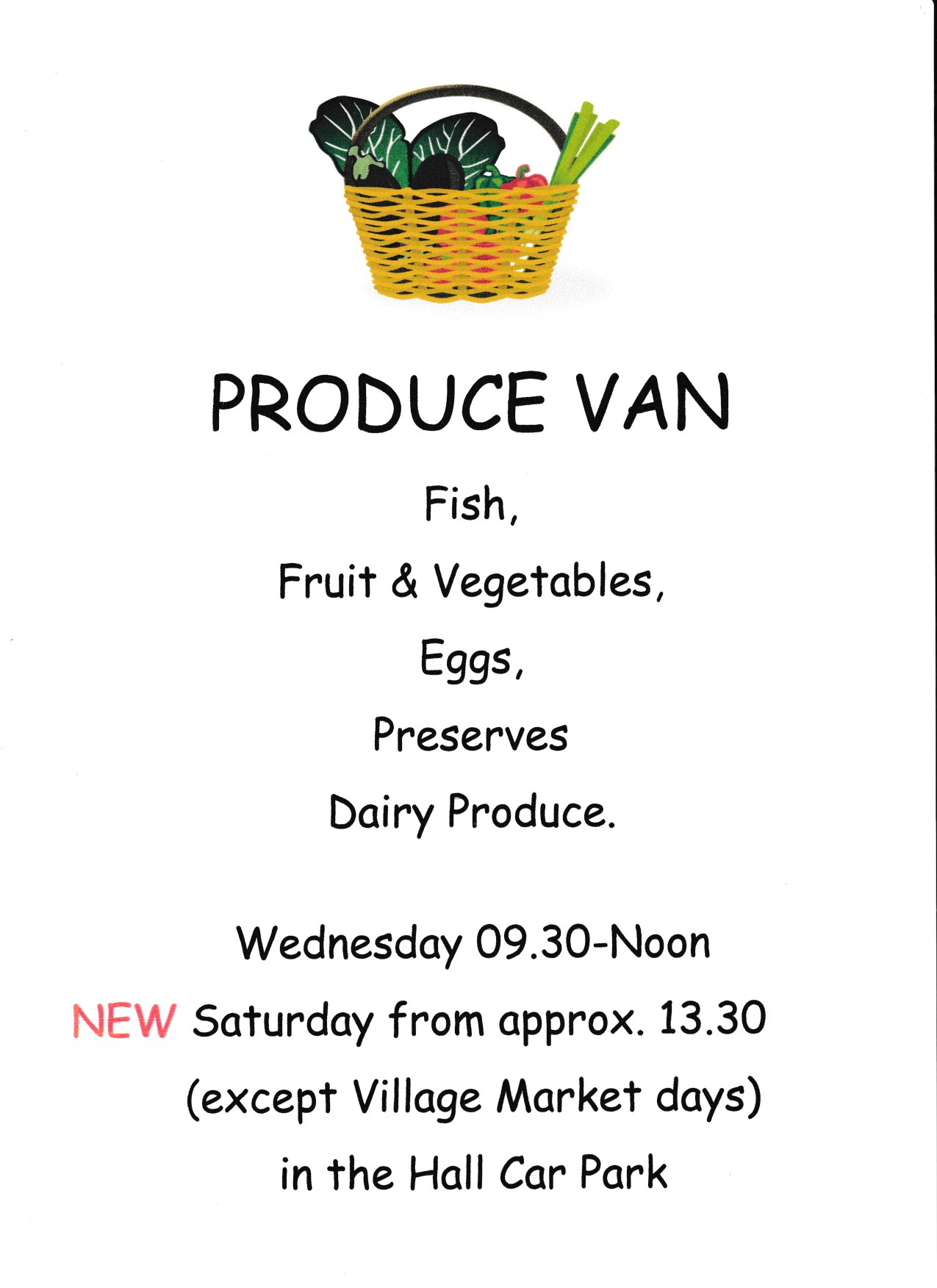 Produce Van - Fish, Fruit &amp; Veg, Eggs, Preserves, Dairy Products (Sat)